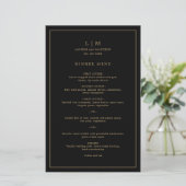 Einfaches Schwarz-Gold-Monogram-Hochzeitmenü (Stehend Vorderseite)