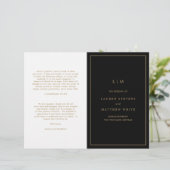 Einfaches Schwarz-Gold-Monogramm-Hochzeitsprogramm (Stehend Vorderseite)