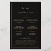 Einfaches Schwarz-Gold-Monogramm-Hochzeitsprogramm (Rückseite)