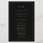 Einfaches Schwarz-Gold-Monogramm-Hochzeitsprogramm (Vorderseite)