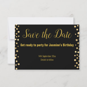 EINFACHES SCHWARZ GOLD PUNKT SAVE THE DATE RSVP  KARTE