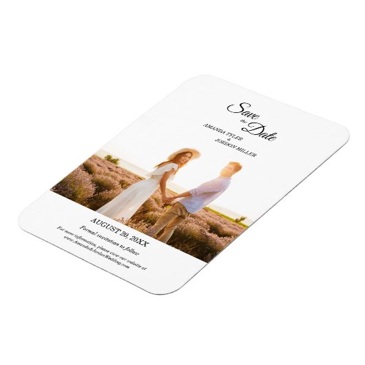 Einfaches Schwarz-Kalligrafie-Rahmen-Foto Save the Magnet (Linke Seite)