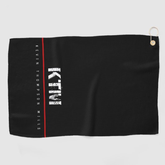 einfaches Schwarz mit Monogramm Golfhandtuch (Horizontal)