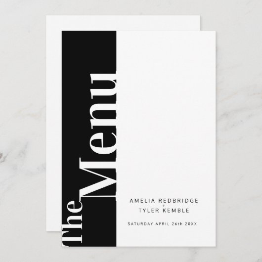Einfaches Schwarz mit weißen Hochzeitsmenüs Menükarte (Vorne/Hinten)