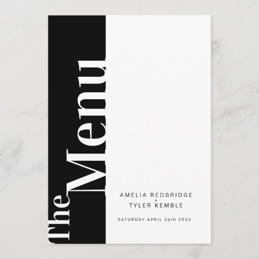 Einfaches Schwarz mit weißen Hochzeitsmenüs Menükarte (Vorderseite)
