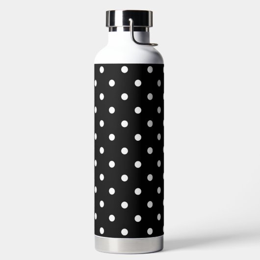 Einfaches Schwarz mit weißen Polka-Punkten Trinkflasche (links)