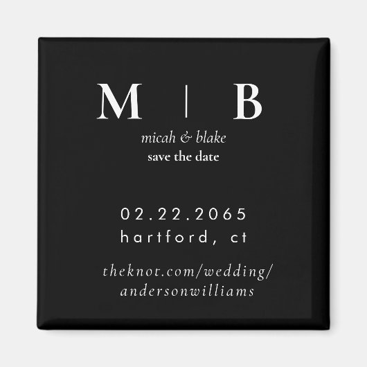 Einfaches Schwarz-Monogramm B/W Hochzeit Das Datum Magnet (Vorne)