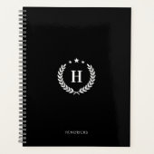 Einfaches Schwarz | Monogramm Moderner Minimalisti Planer (Vorderseite)