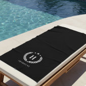Einfaches Schwarz | Monogramm Stilvoll Modern Mini Strandtuch