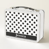 Einfaches Schwarz-Punkte-Muster mit Namen Metall Lunch Box (Rückseite)