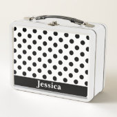 Einfaches Schwarz-Punkte-Muster mit Namen Metall Lunch Box (Vorderseite)