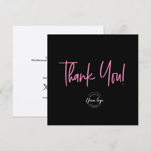 Einfaches Schwarz-Rosa-Firmenlogo-Social-Thank-You Dankeskarte