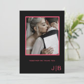 Einfaches, schwarz-rosa-minimalistisches Foto Dankeskarte (Stehend Vorderseite)