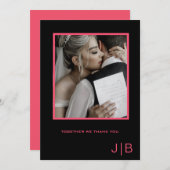 Einfaches, schwarz-rosa-minimalistisches Foto Dankeskarte (Vorne/Hinten)