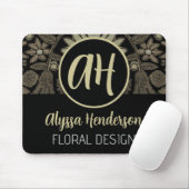 Einfaches Schwarz-Tan-Blumendesign Geschäft-Logo Mousepad (Mit Mouse)