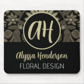 Einfaches Schwarz-Tan-Blumendesign Geschäft-Logo Mousepad (Vorne)