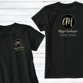 Einfaches Schwarz-Tan-Floristik-Geschäftslogo T-Shirt