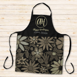 Einfaches Schwarz-Tan-Logo-Blumendesign Florist Schürze