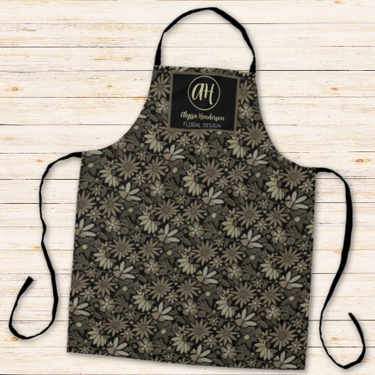 Einfaches Schwarz-Tan-Logo-Blumenmuster Florist Schürze