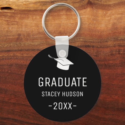 Einfaches Schwarz-Weiß-Abschluss Schlüsselanhänger (Vorderseite)