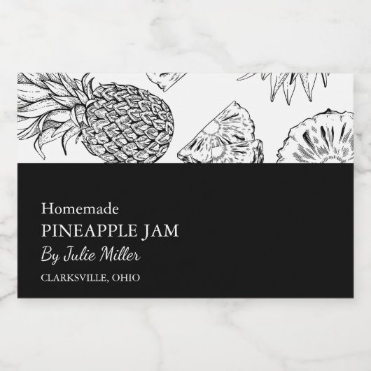 Einfaches Schwarz-Weiß-Ananas-Konfitüre Lebensmitteletikett (Einzelnes Label)