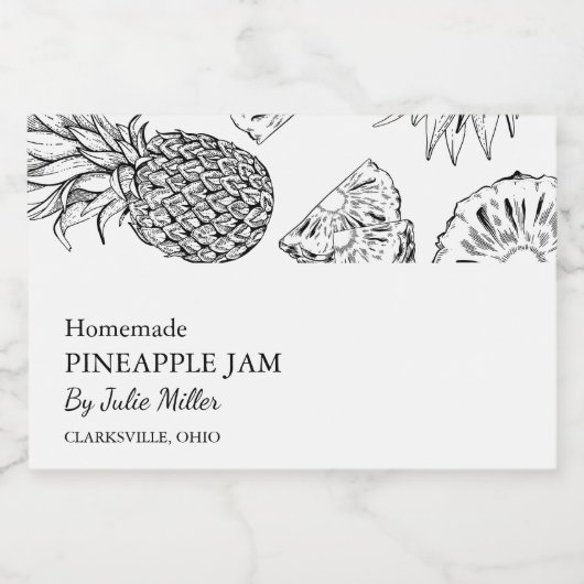 Einfaches Schwarz-Weiß-Ananas-Konfitüre Lebensmitteletikett (Einzelnes Label)
