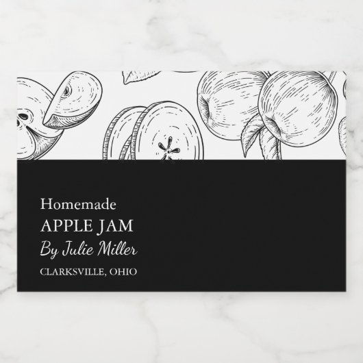 Einfaches Schwarz-Weiß-Apfel-Jam-Label Lebensmitteletikett (Einzelnes Label)