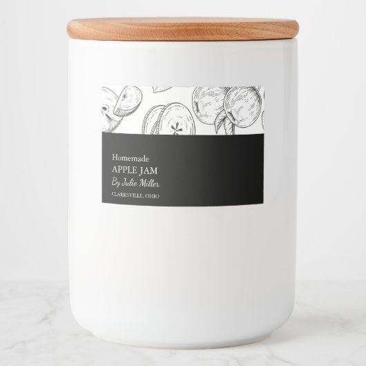 Einfaches Schwarz-Weiß-Apfel-Jam-Label Lebensmitteletikett (Vorderseite)