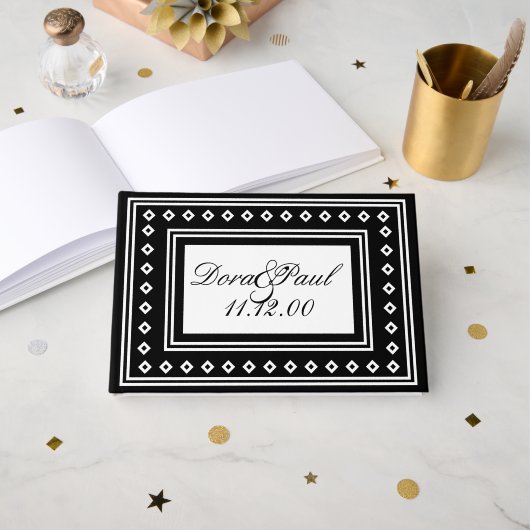 Einfaches Schwarz/Weiß Art Déco Hochzeitshaus Gästebuch (Vorderseite Offen)