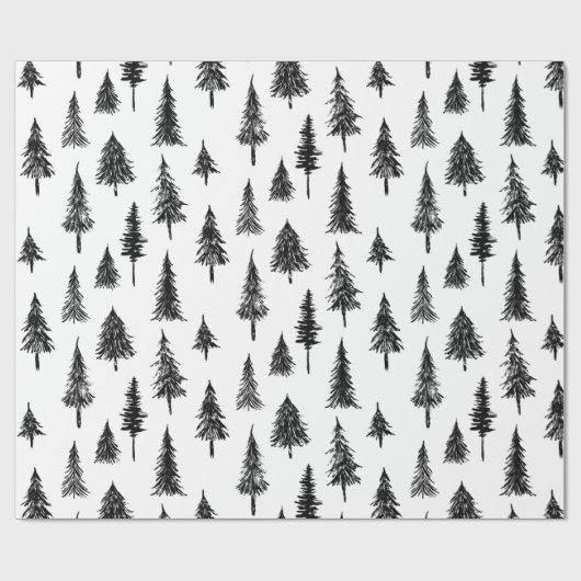 Einfaches Schwarz-Weiß-Baummuster Geschenkpapier (Flach)