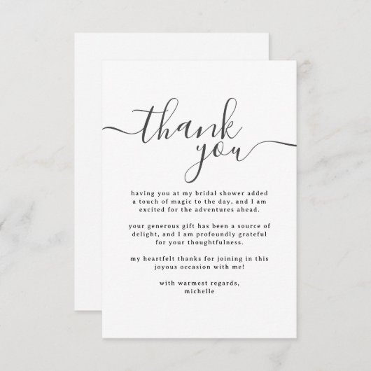 Einfaches Schwarz-Weiß-Brautparty Dankeskarte (Vorne/Hinten)