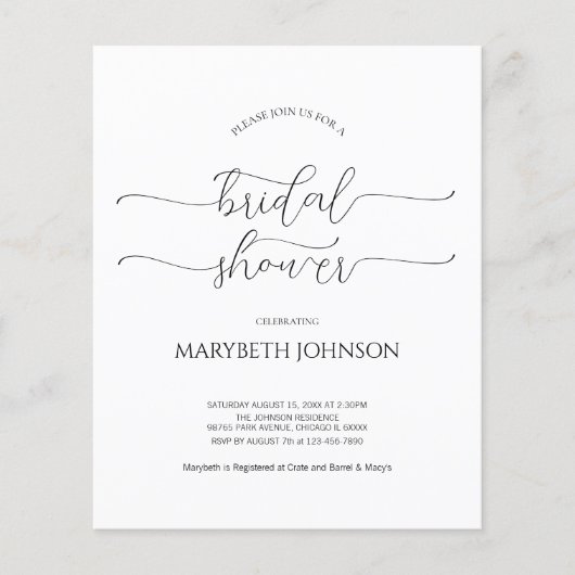 Einfaches Schwarz-Weiß-Brautparty mit minimalem Sk (Vorderseite)