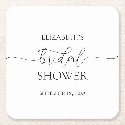 Einfaches Schwarz-Weiß-Brautparty mit minimalem Sk Rechteckiger Pappuntersetzer (Vorderseite)