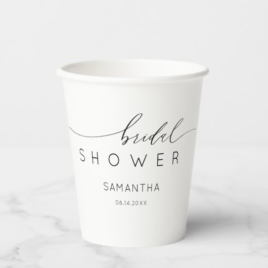 Einfaches Schwarz-Weiß-Brautparty Pappbecher (Vorderseite)