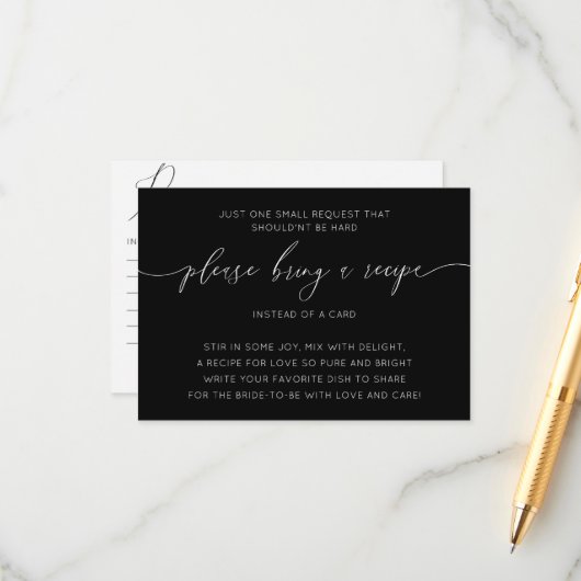 Einfaches Schwarz-Weiß-Brautparty Rezept Begleitkarte (Vorderseite/Rückseite Beispiel)