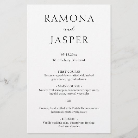 Einfaches Schwarz-Weiß-Fett-Hochzeitsmenü Flyer (Vorne)