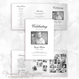 Einfaches Schwarz-Weiß-Foto-Beerdigungsprogramm Dreifach Gefaltete Einladung