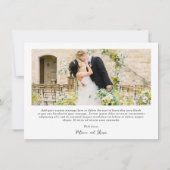 Einfaches Schwarz-Weiß-Foto Elegante Hochzeit Dankeskarte (Rückseite)