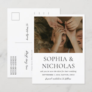 Einfaches Schwarz-Weiß-Foto Hochzeit Termin vormer Ankündigungspostkarte