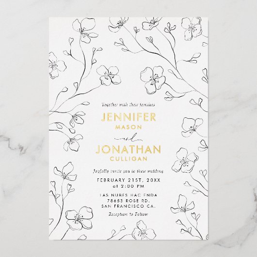 Einfaches Schwarz-Weiß-Foto Hochzeitsgoldfolie Folieneinladung (Vorderseite)