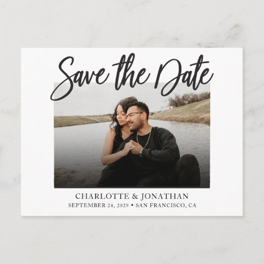 Einfaches Schwarz-Weiß-Foto Save the Date Postkarte (Vorderseite)