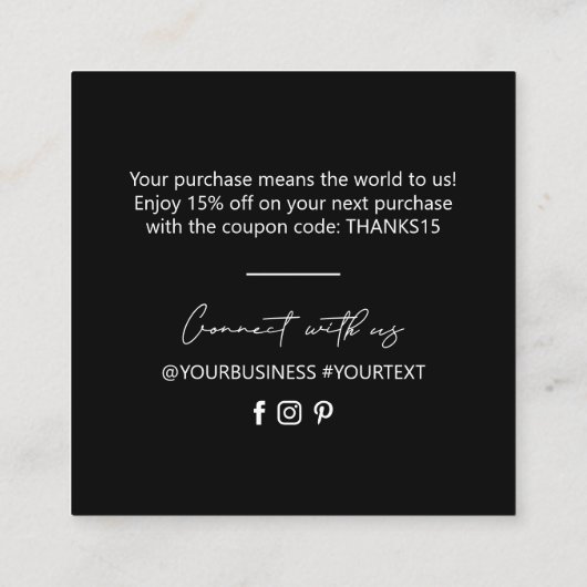 Einfaches Schwarz & Weiß Geschäft Vielen Dank Beil Quadratische Visitenkarte (Rückseite)