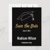 Einfaches Schwarz-weiß-Gold-Save the Date-Abschlus Ankündigungspostkarte (Vorne/Hinten)