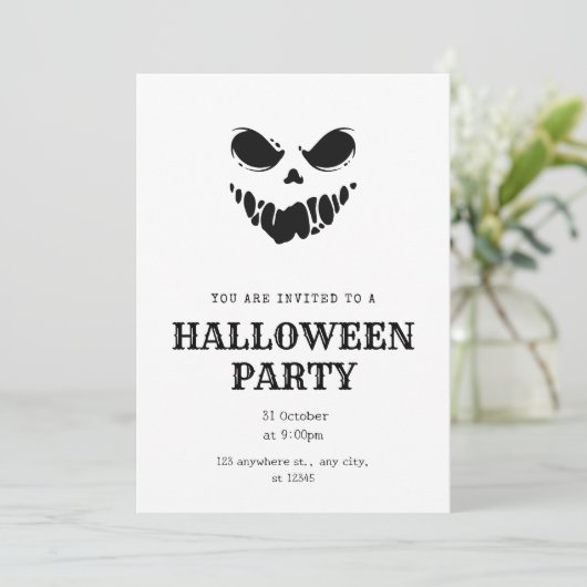 Einfaches Schwarz-Weiß-Halloween-Party Einladung (Stehend Vorderseite)