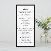 Einfaches Schwarz-Weiß-Hochzeitsessen Menükarte (Stehend Vorderseite)