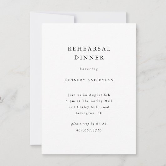 Einfaches Schwarz-Weiß-Hochzeitsessen Probe Einladung (Vorderseite)