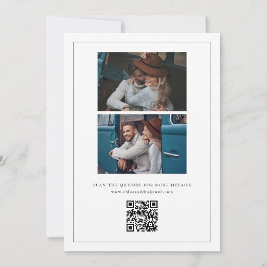 Einfaches Schwarz-Weiß-Hochzeitssemble-Foto Save The Date (Rückseite)