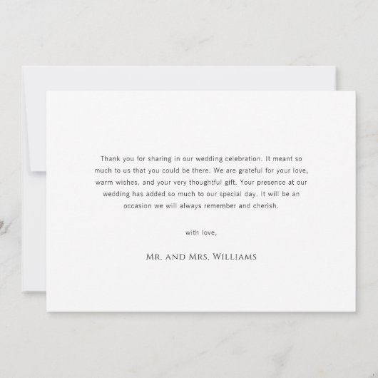Einfaches Schwarz-Weiß-Hochzeitsskript-Foto Dankeskarte (Rückseite)