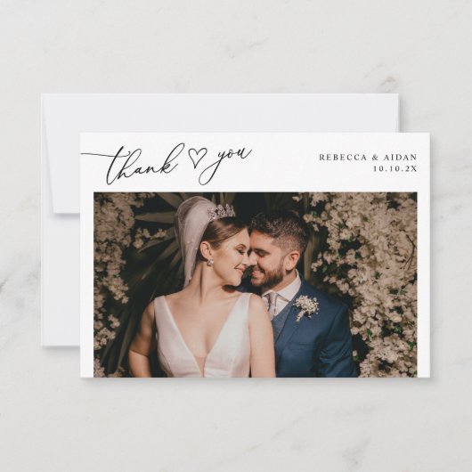 Einfaches Schwarz-Weiß-Hochzeitsstil-Foto Dankeskarte (Vorderseite)