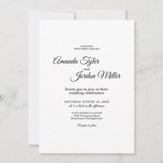 Einfaches Schwarz-Weiß-Kalligrafie-Hochzeitssemble Einladung (Vorderseite)